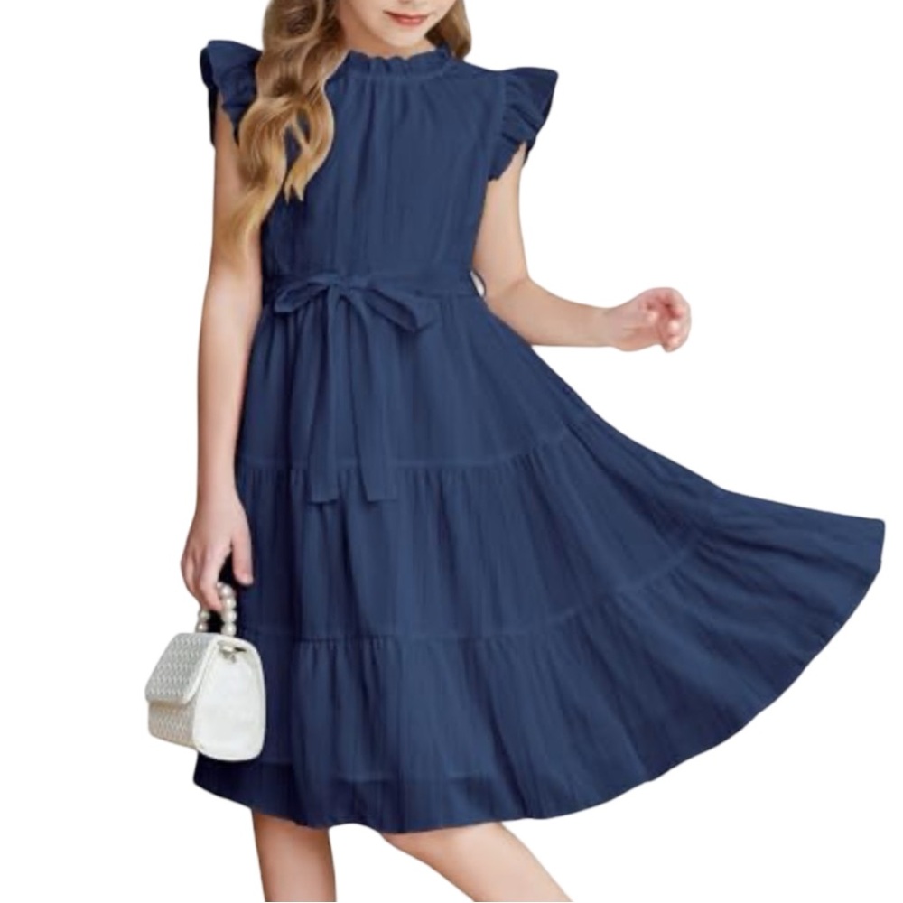 EUC Arshiner Blue Ruffle Neck Dress - Picture 2 of 11